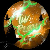 Evenly circular logo with 'Luv Peace' text, green energy effect, and silhouette of a birds with wings